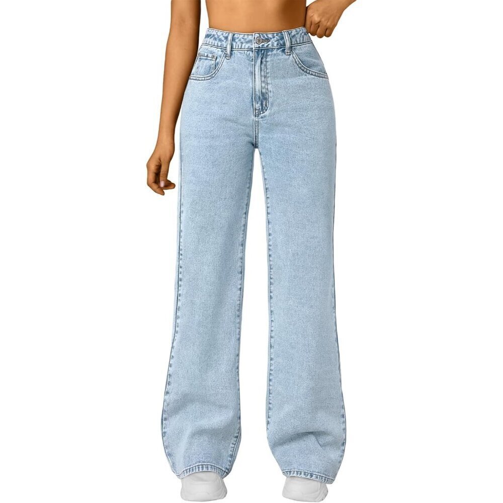 Women's High Waisted Straight Wide Leg Jeans Comfort Stretch Denim Pants
